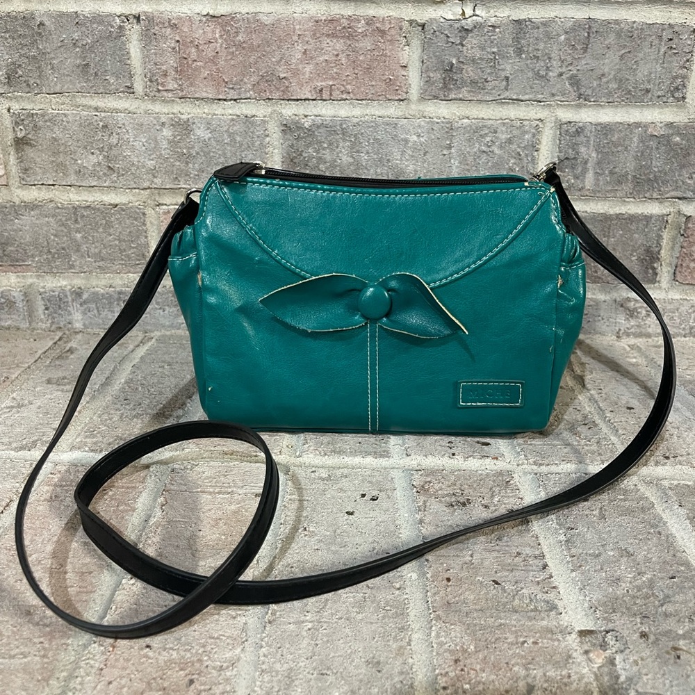 Miche Green and Black Crossbody Bag with Bow Detail